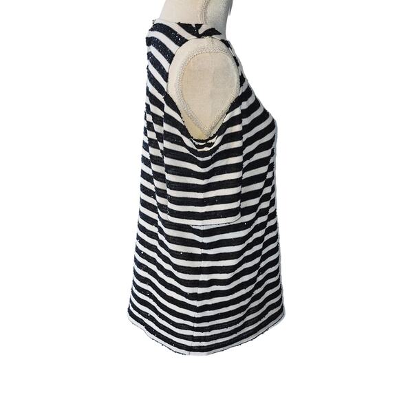 Chico's Sequin Striped Cold-Shoulder  Black White Top Size 2 Medium - Picture 3 of 5